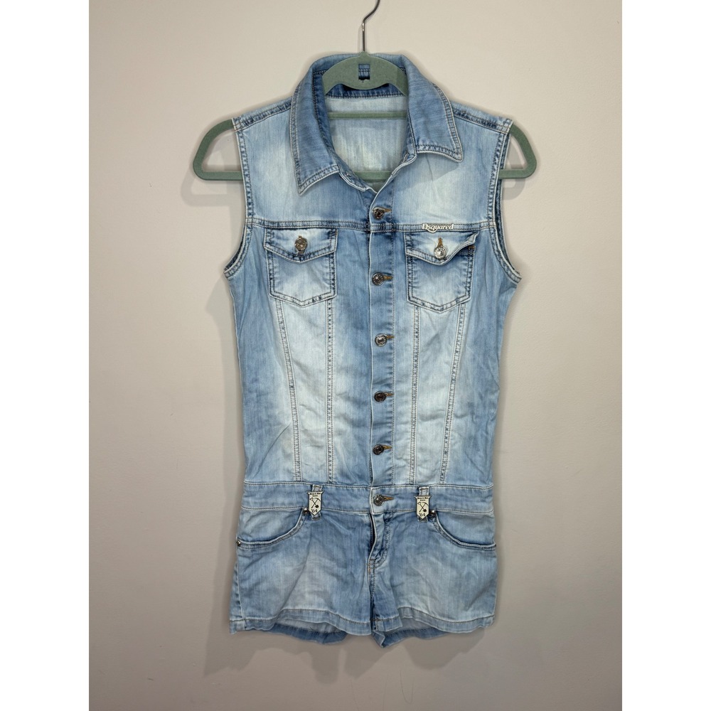 Dsquared2 Denim Sleeveless Romper Sz S Streetwear Designer Festival